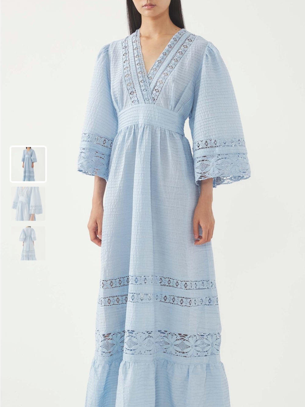 Antik Batik Sky Blue Lace-Trim V-Neck Dress